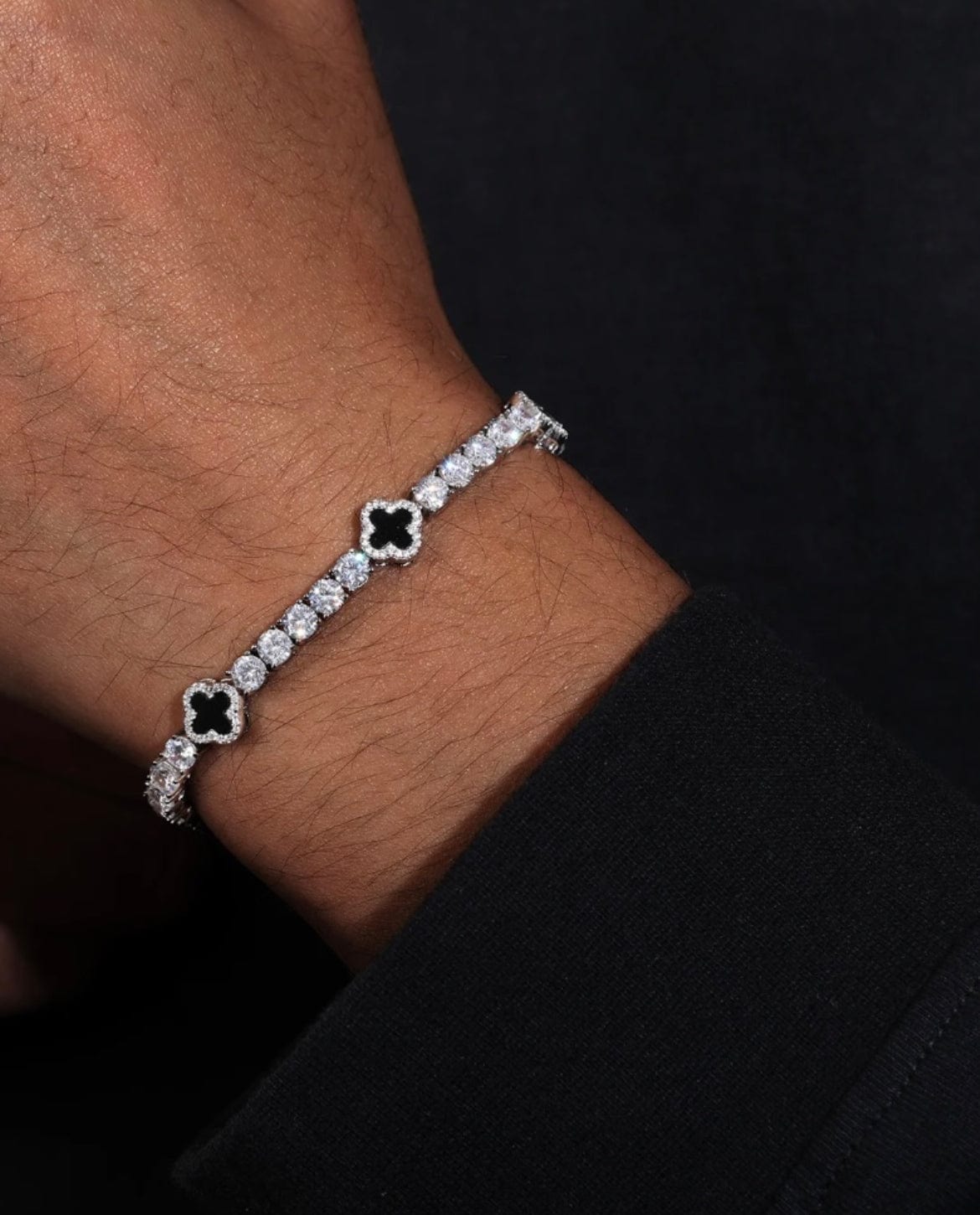 Bracelet Moissanite Black Clover Tennis Bracelet - White Gold