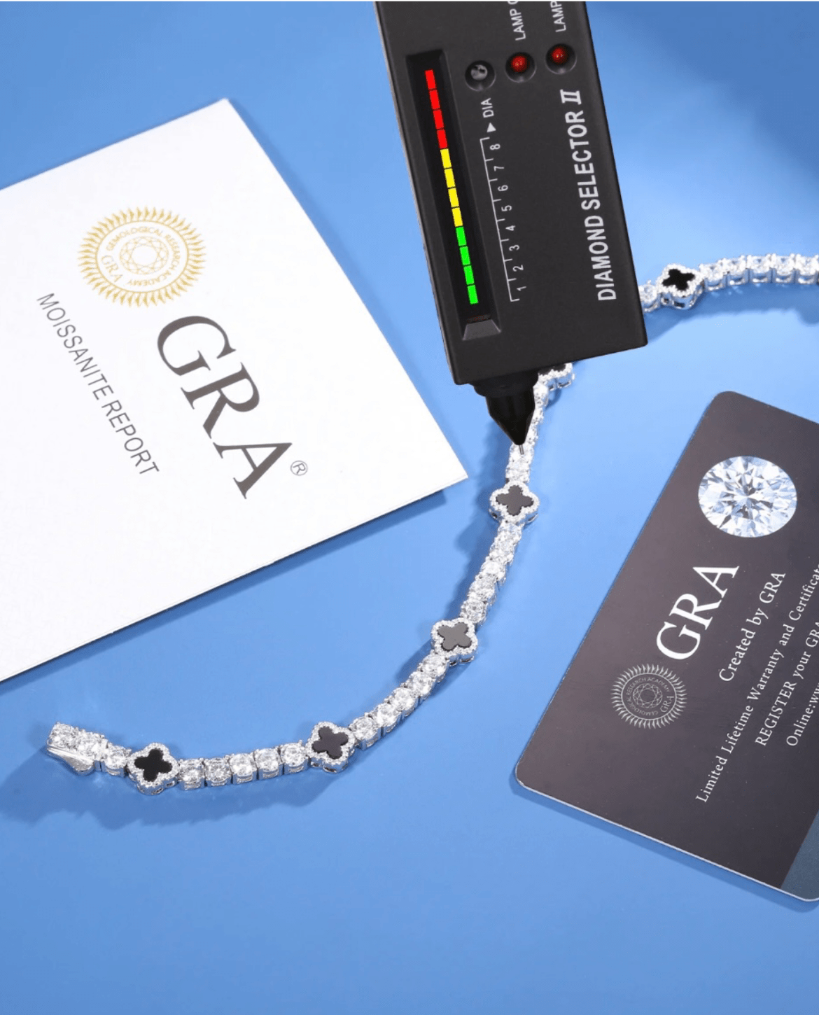 Bracelet Moissanite Black Clover Tennis Bracelet - White Gold