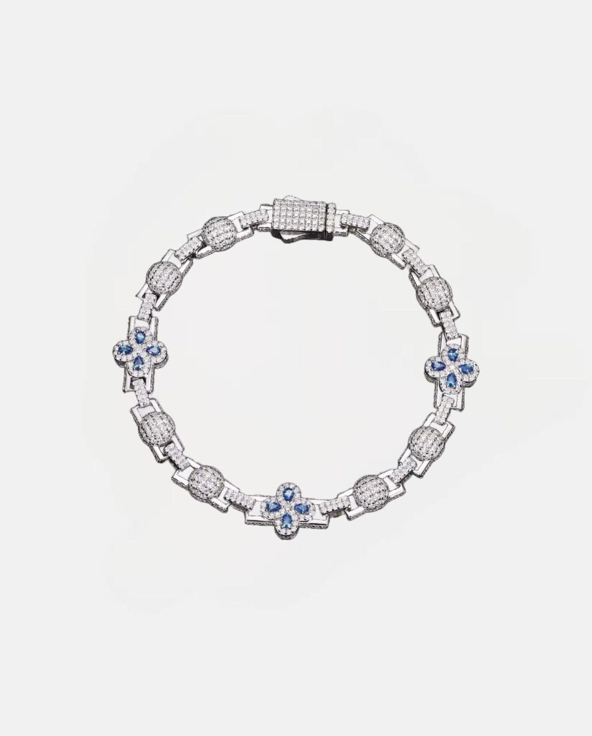 Bracelet Moissanite Blue Clover Link Bracelet - White gold
