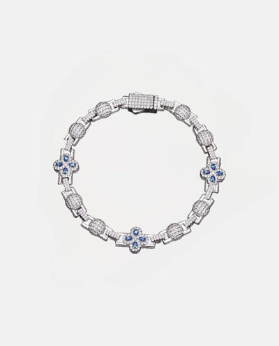 Bracelet Moissanite Blue Clover Link Bracelet - White gold