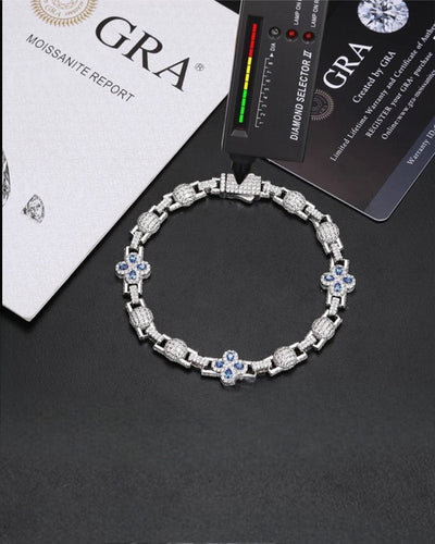 Bracelet Moissanite Blue Clover Link Bracelet - White gold