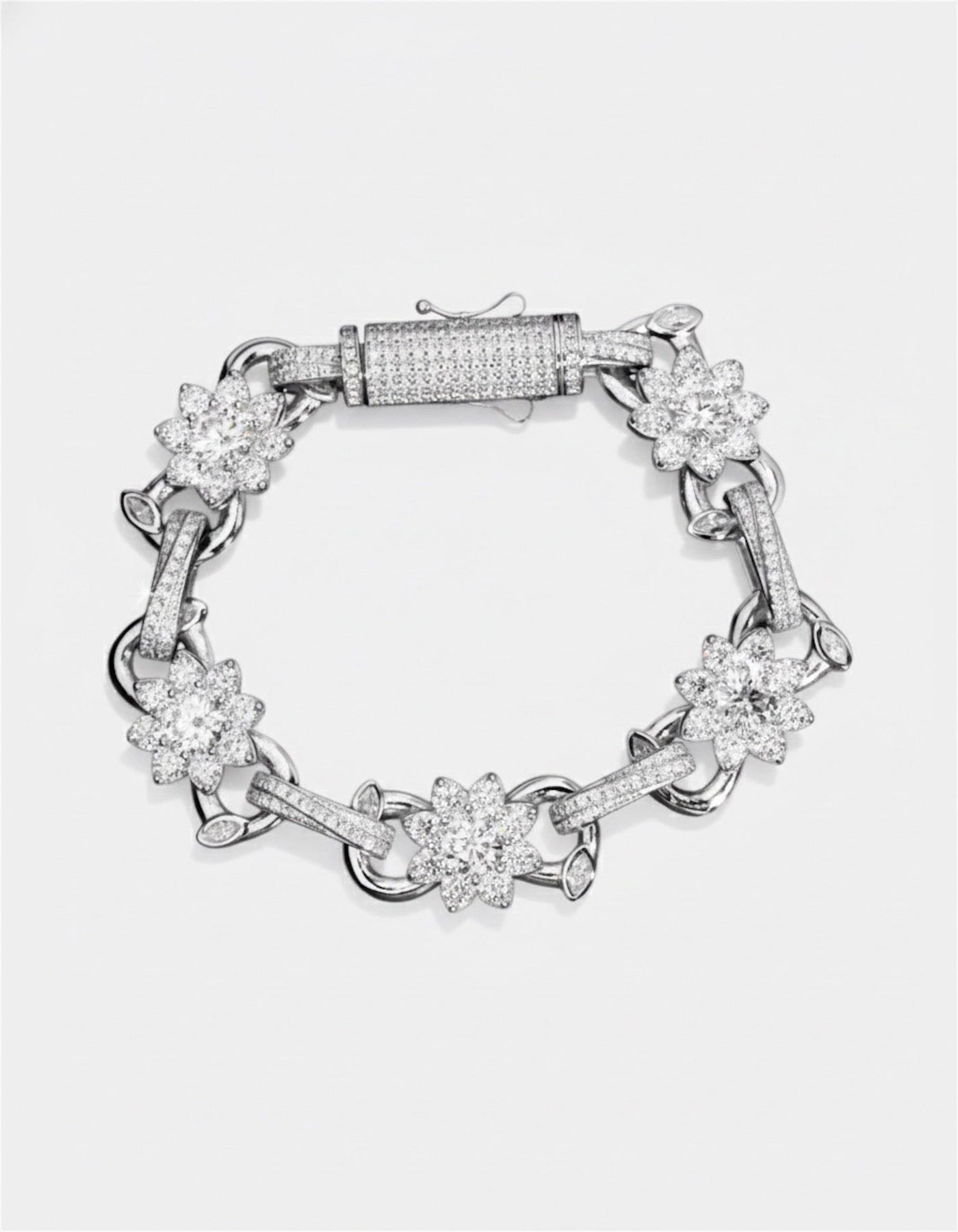 Bracelet Moissanite Flower Link Bracelet - White Gold