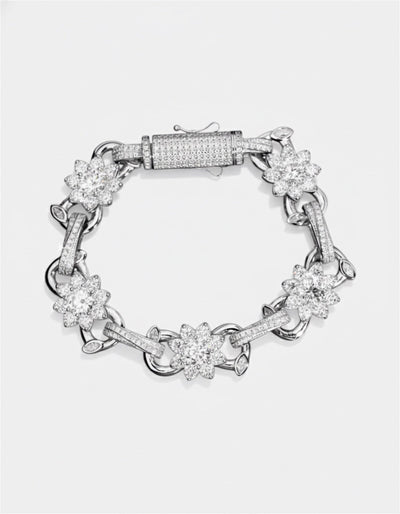 Bracelet Moissanite Flower Link Bracelet - White Gold