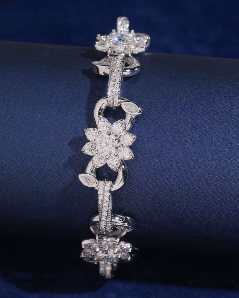 Bracelet Moissanite Flower Link Bracelet - White Gold