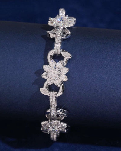 Bracelet Moissanite Flower Link Bracelet - White Gold