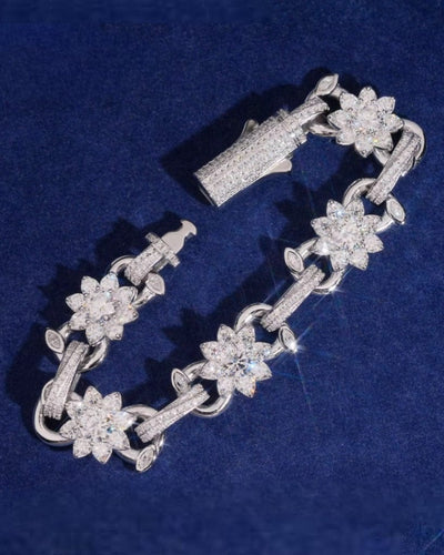 Bracelet Moissanite Flower Link Bracelet - White Gold