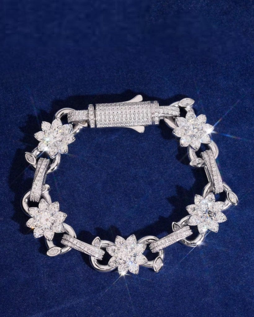 Bracelet Moissanite Flower Link Bracelet - White Gold