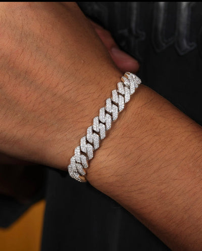 Bracelet VSS Moissanite 12 MM Straight Edge Cuban Link Bracelet - White Gold