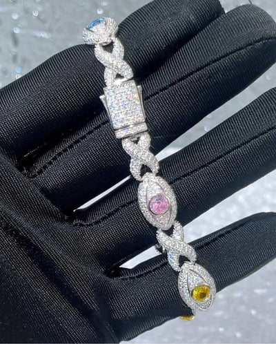 Bracelet VVS Moissanite Multi Gemstone Evil Eye Eternity Chain