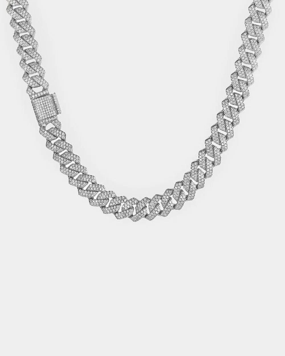 Chain 12 MM Straight Edge Cuban Link Chain - White Gold