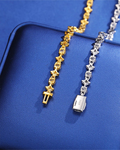 Chain Moissanite Circle and Stars Chain - White Gold