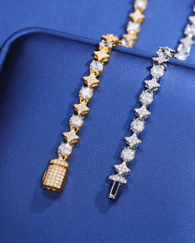 Chain Moissanite Circle and Stars Chain - White Gold