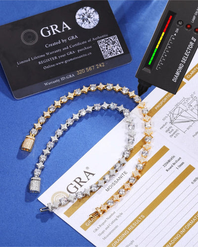 Chain Moissanite Circle and Stars Chain - White Gold
