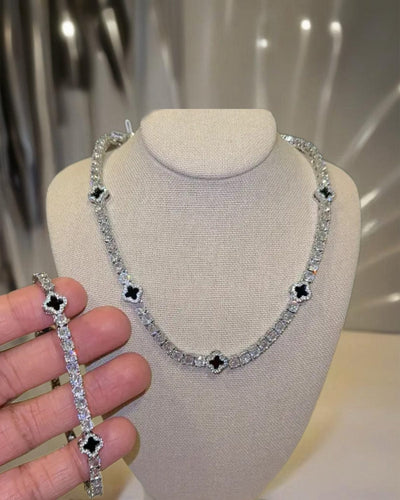 Chains MOISSANITE BLACK CLOVER TENNIS CHAIN. - WHITE GOLD