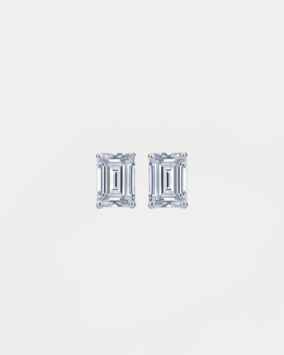 Earrings Baguette Studs 925 Silver - White Gold