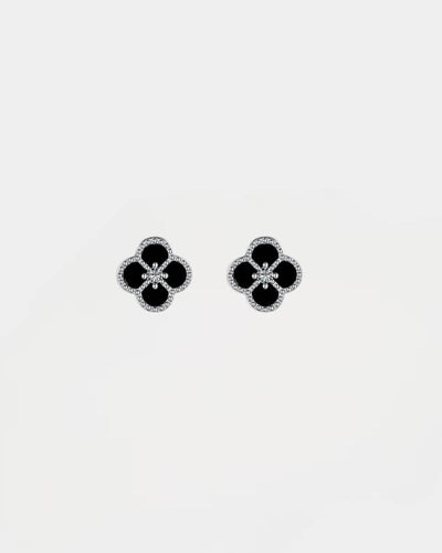 Earrings Black Clover Emarald Studs 925 Silver - White Gold