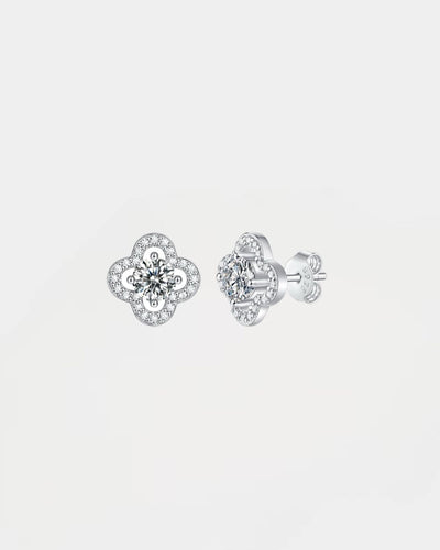 Earrings Clover Diamond Studs 925 Silver - White Gold