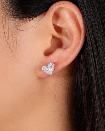 Earrings Iced Heart Studs 925 Silver- White Gold