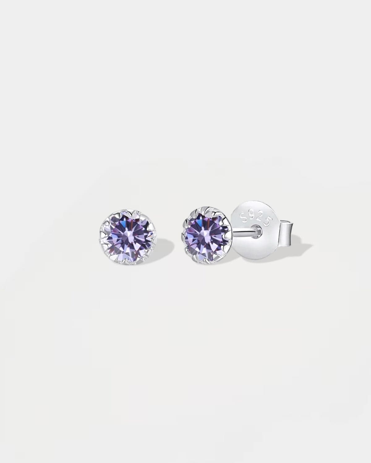 Earrings Purple Diamond Studs 925 Silver - White Gold
