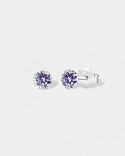 Earrings Purple Diamond Studs 925 Silver - White Gold