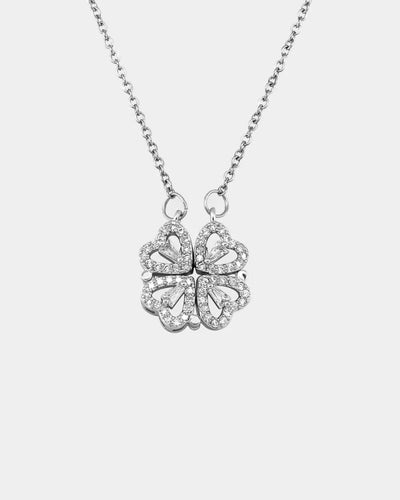 Pendant Clover Heart Necklace - White Gold