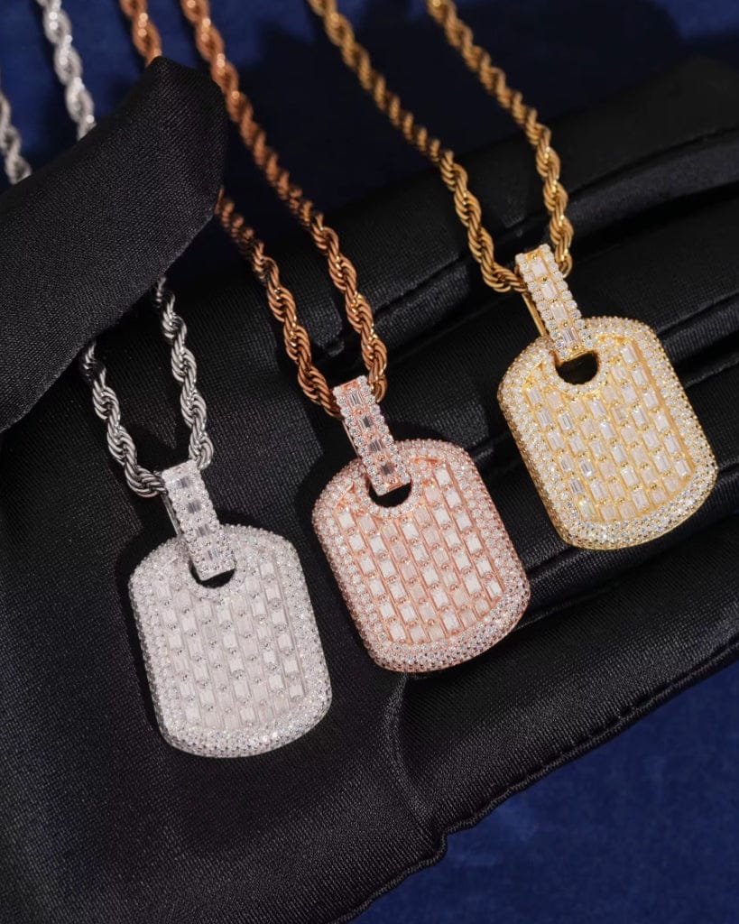 Pendant Moissanite Baguette Dog Tag Pendant