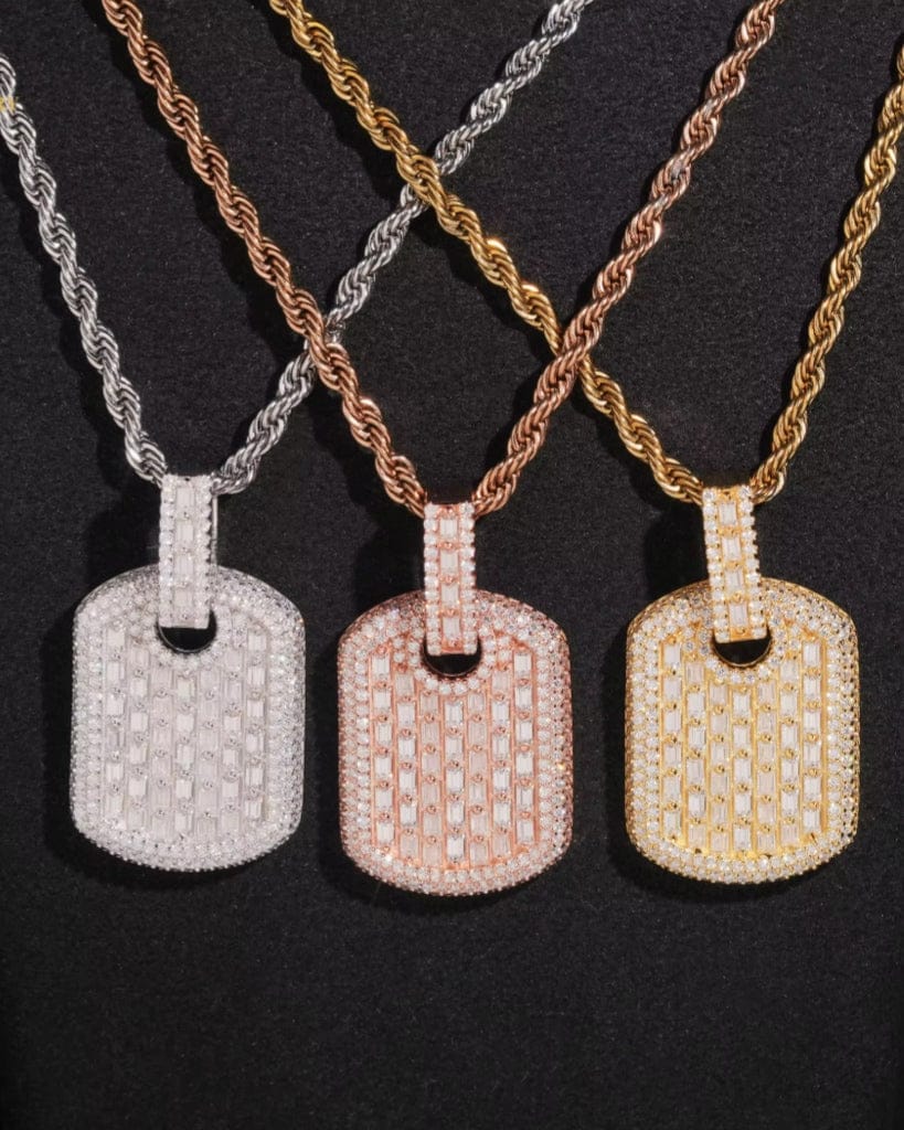 Pendant Moissanite Baguette Dog Tag Pendant