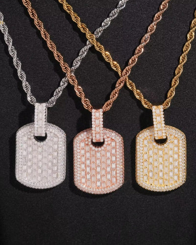 Pendant Moissanite Baguette Dog Tag Pendant