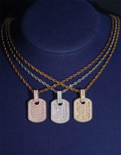 Pendant Moissanite Baguette Dog Tag Pendant