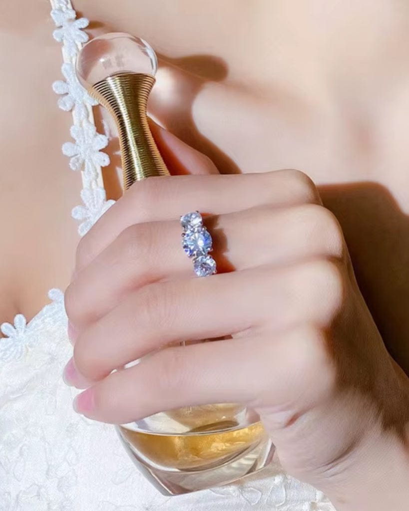 Ring Moissanite Three Stone Ring - White Gold