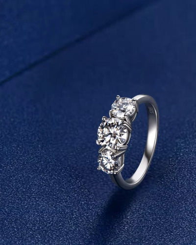Ring Moissanite Three Stone Ring - White Gold