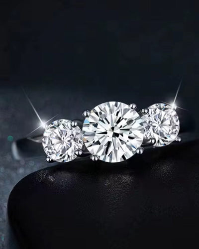 Ring Moissanite Three Stone Ring - White Gold