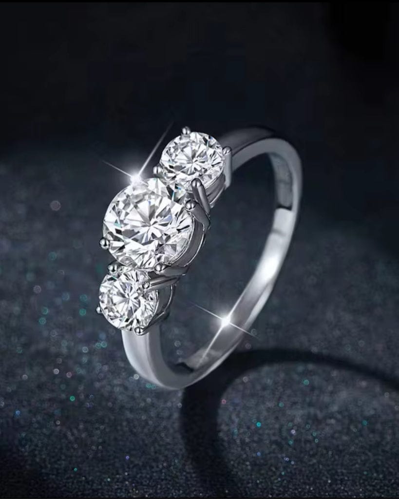 Ring Moissanite Three Stone Ring - White Gold