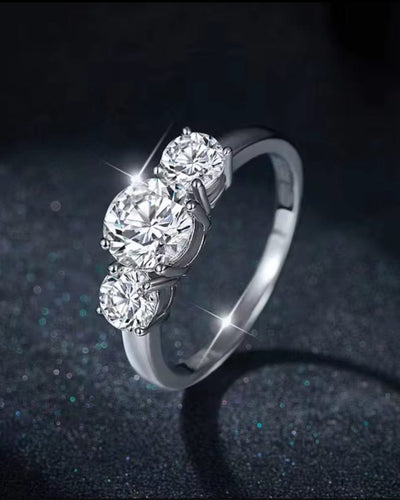 Ring Moissanite Three Stone Ring - White Gold