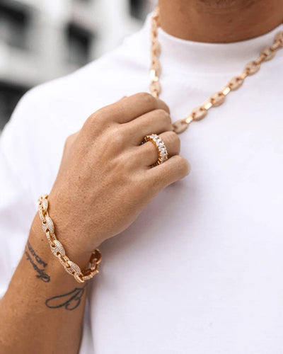 Set 12 MM Oval Link Chain + Bracelet Set - Gold