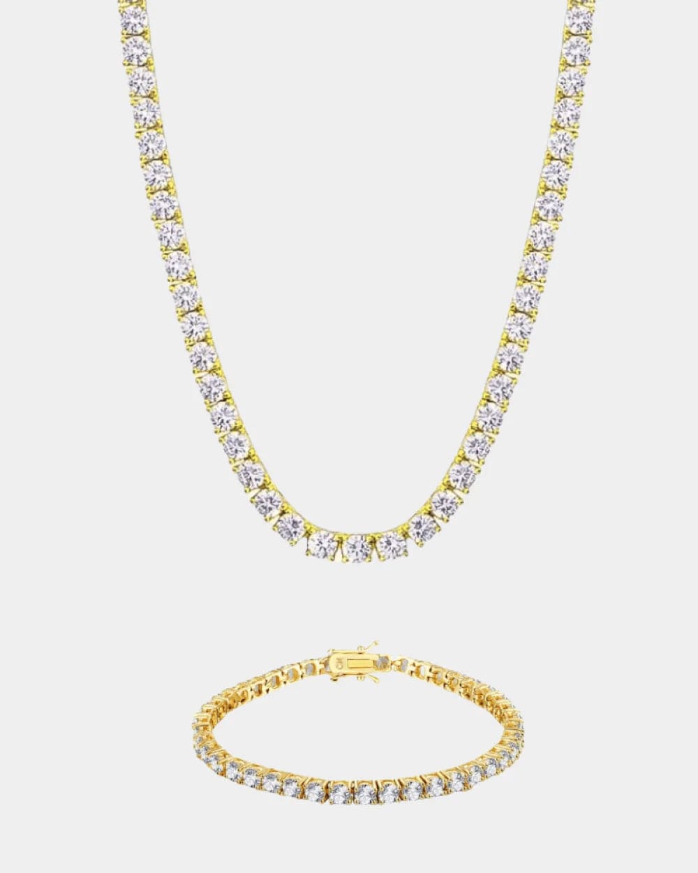 Set 4MM Tennis Chain + Bracelet Set - Gold