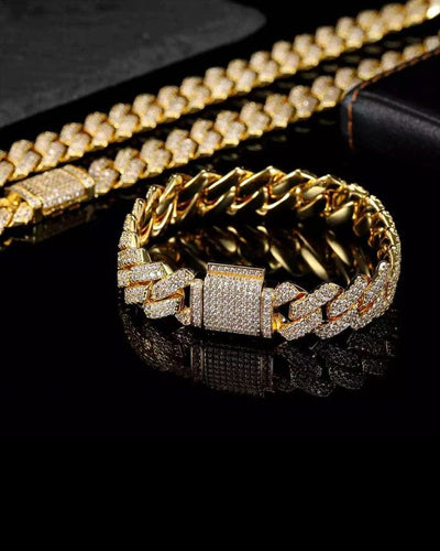 Bracelet 12 MM Straight Edge Cuban Link Bracelet - Gold