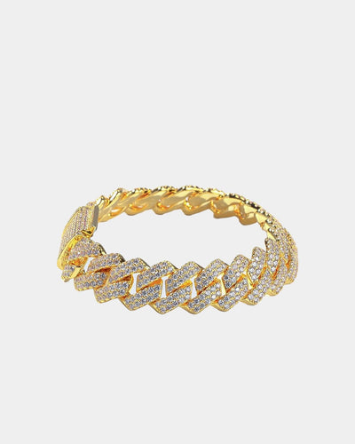 Bracelet 12 MM Straight Edge Cuban Link Bracelet - Gold