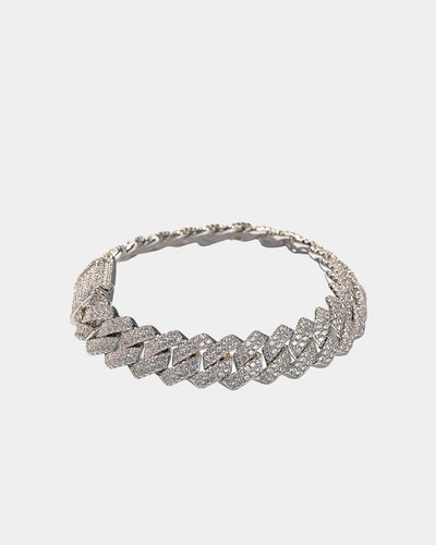Bracelet 12 MM Straight Edge Cuban Link Bracelet - White Gold