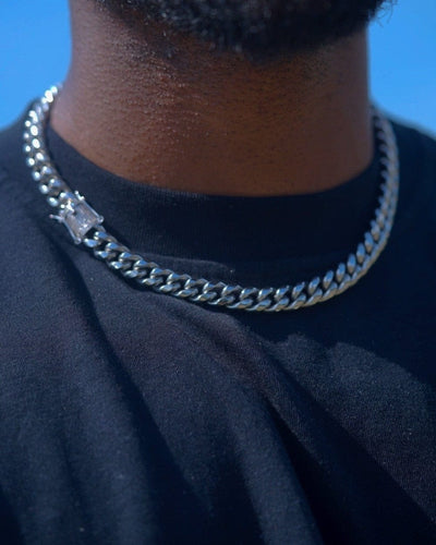Chain 10 MM Plain Cuban Link Chain - White Gold