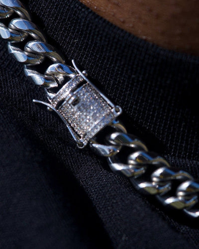 Chain 10 MM Plain Cuban Link Chain - White Gold