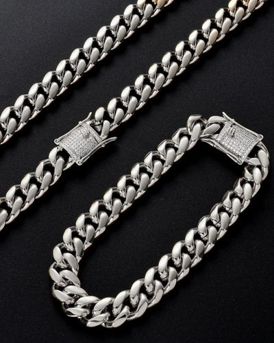 Chain 10 MM Plain Cuban Link Chain - White Gold