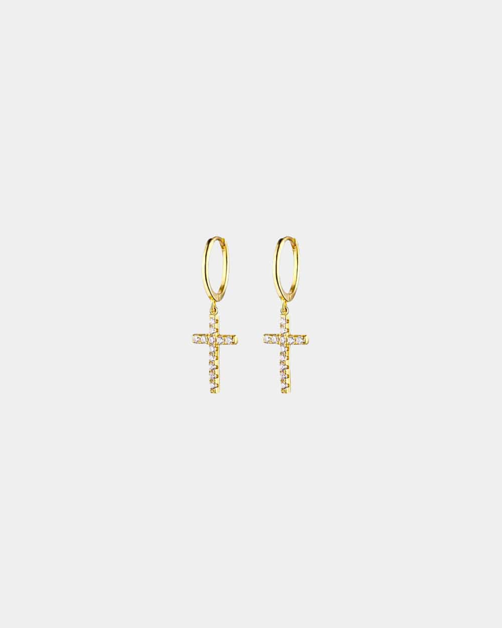 Earrings Iced Cross Earrings - Gold