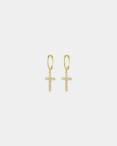 Earrings Iced Cross Earrings - Gold