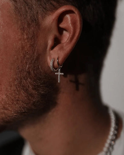 Earrings Iced Cross Earrings - Silver