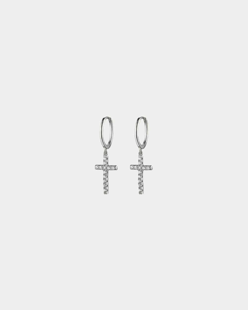 Earrings Iced Cross Earrings - Silver