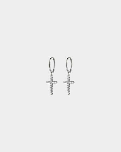 Earrings Iced Cross Earrings - Silver