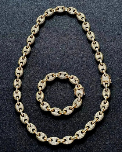 Set 12 MM Gucci Link Chain + Bracelet Set - Gold